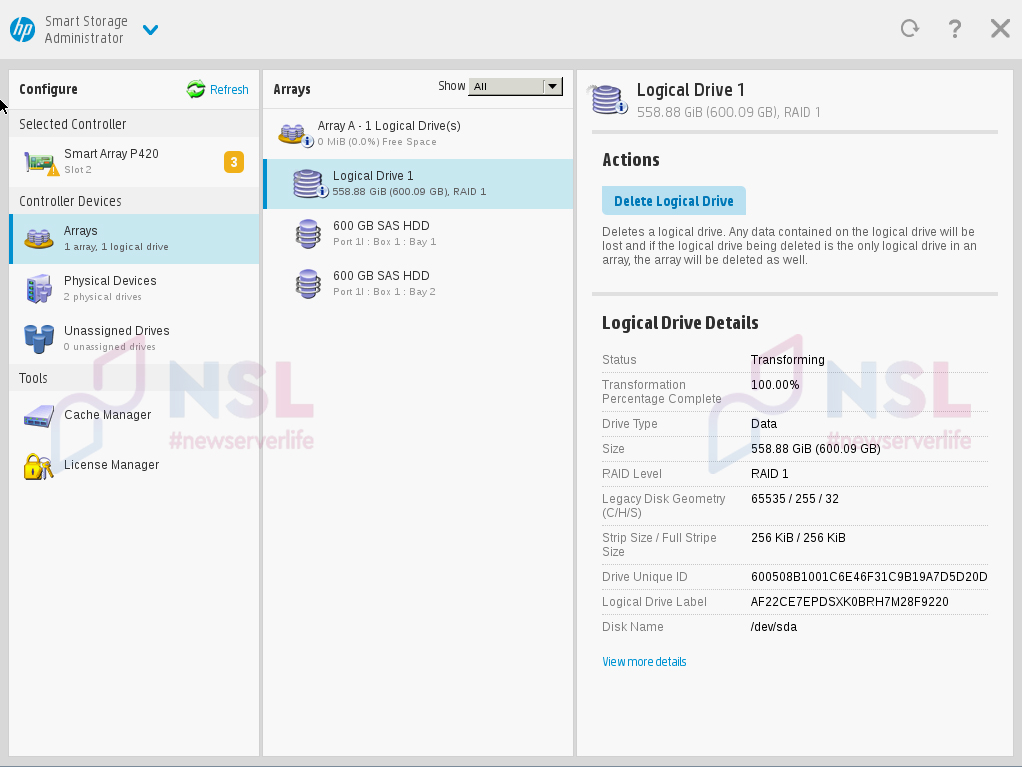 How to Increase the Logical Disk Space in a Working RAID on an HP Server